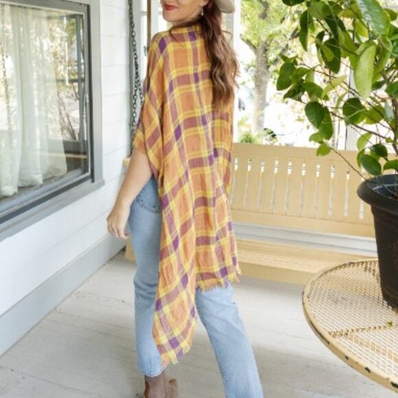 Free People | Plaid Linen Duster Wrap - Picture 2 of 3